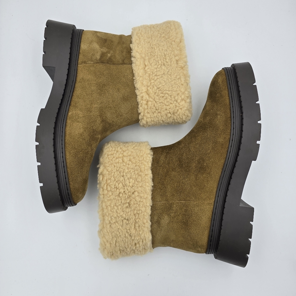 NWOT Marc Fisher LTD VINA Leather/Faux Fur Booties, Brown/Tan Women's 8.5M - Picture 11 of 12